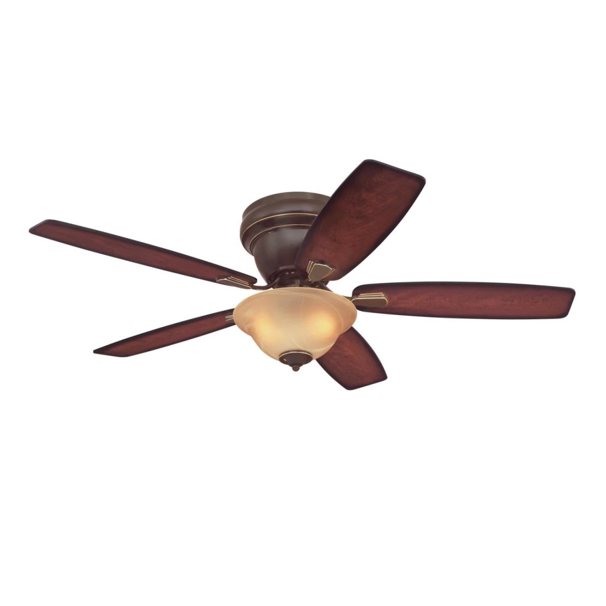 52 In. Ceiling Fan With Led Light Fixture Classic Bronze Finish Reversible Blades Applewood With Shaded Edge & Dark Cherry Amber Alabaster Bowl