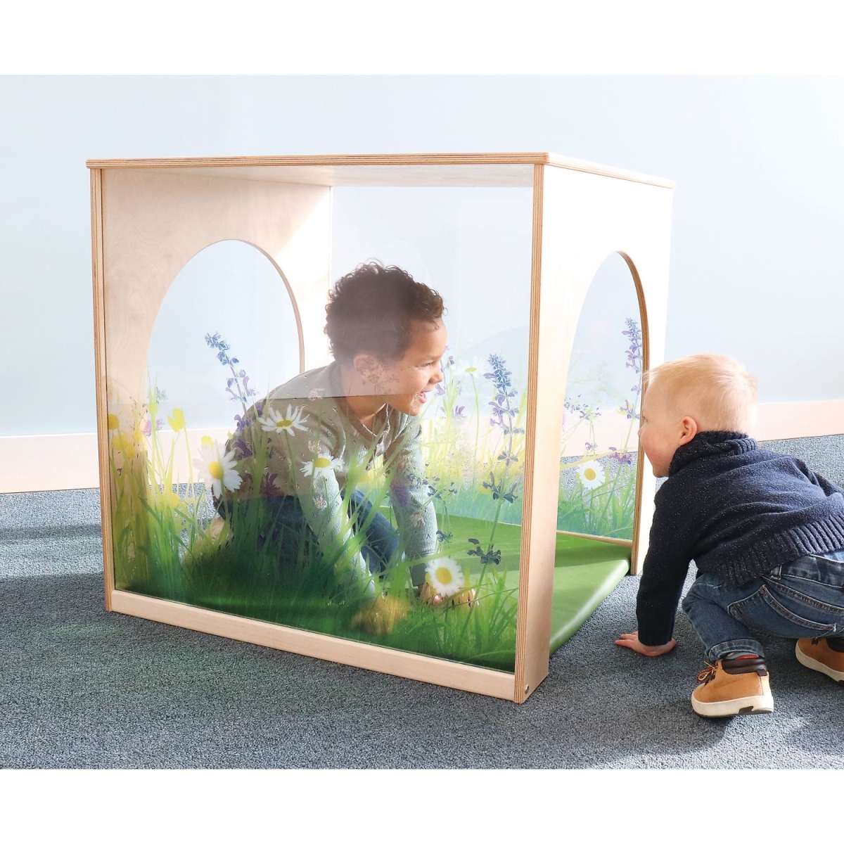 Wb2452 Nature View Playhouse Cube With Floor Mat Set, Natural
