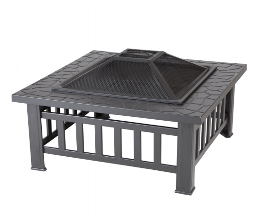 62249 23 In. Stonemont Square Fire Pit, Black