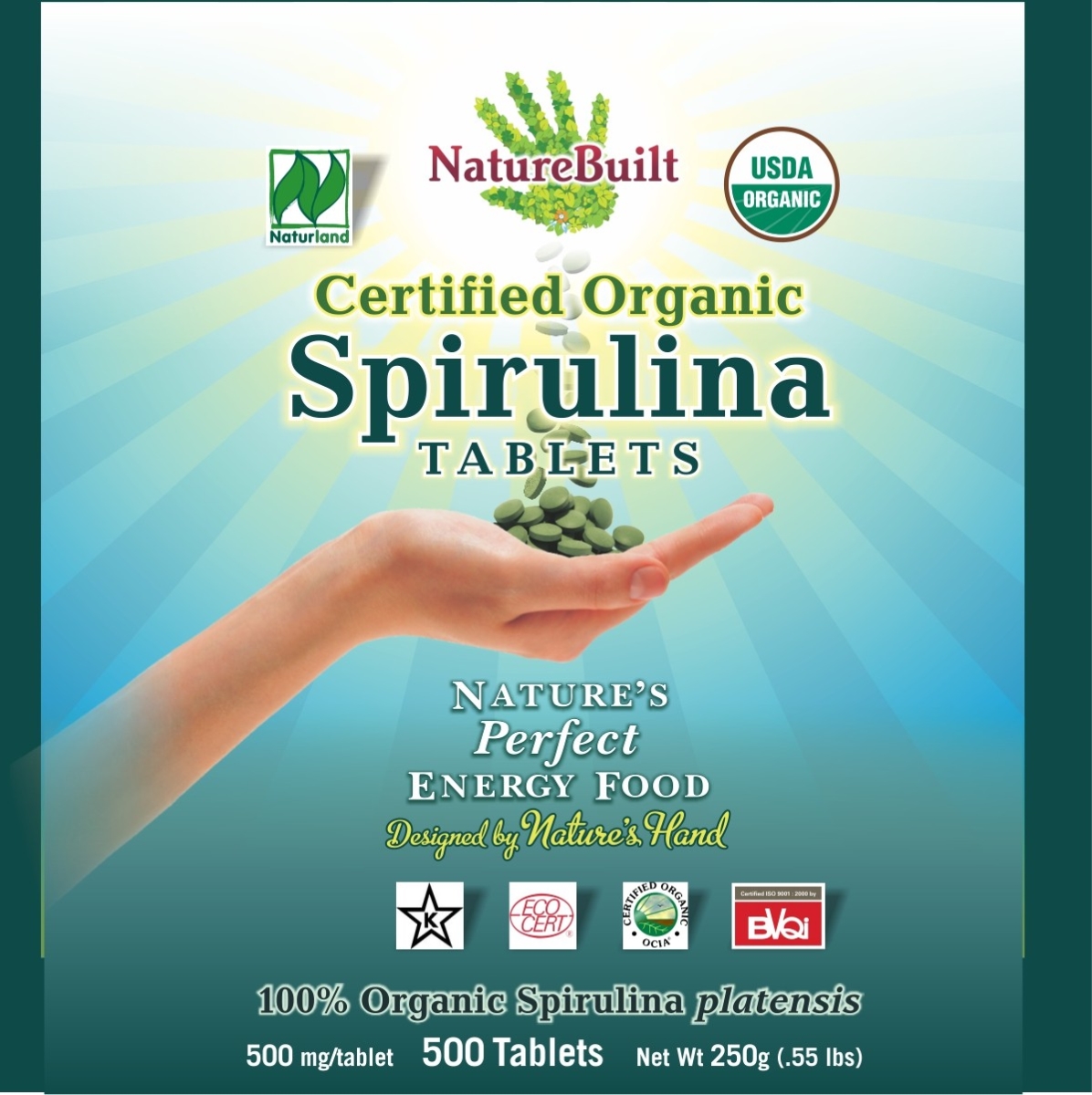 Naturebuilt 117 Usda Organic Spirulina Tablets - India - 500mg Each