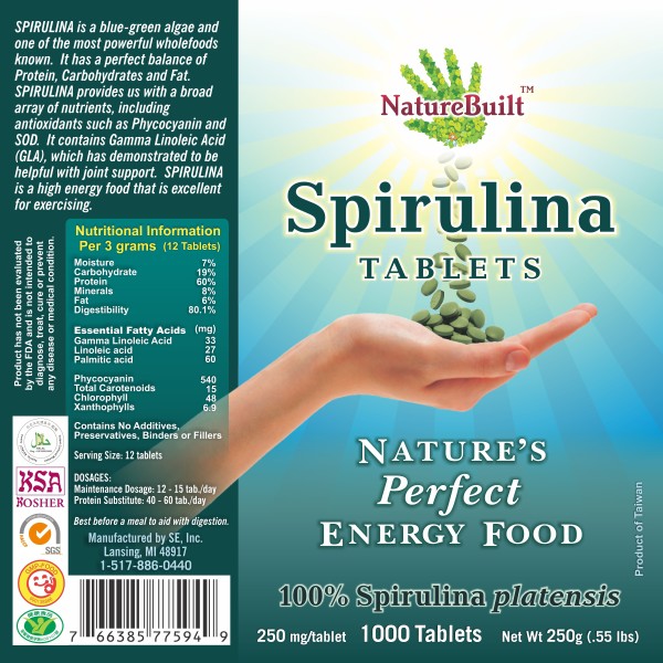 Naturebuilt 115 100percent Spirulina Tablets