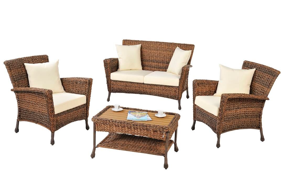 Sw1529set4 Outdoor Faux Sea Grass Garden Patio Furniture Set With Table - 4 Piece