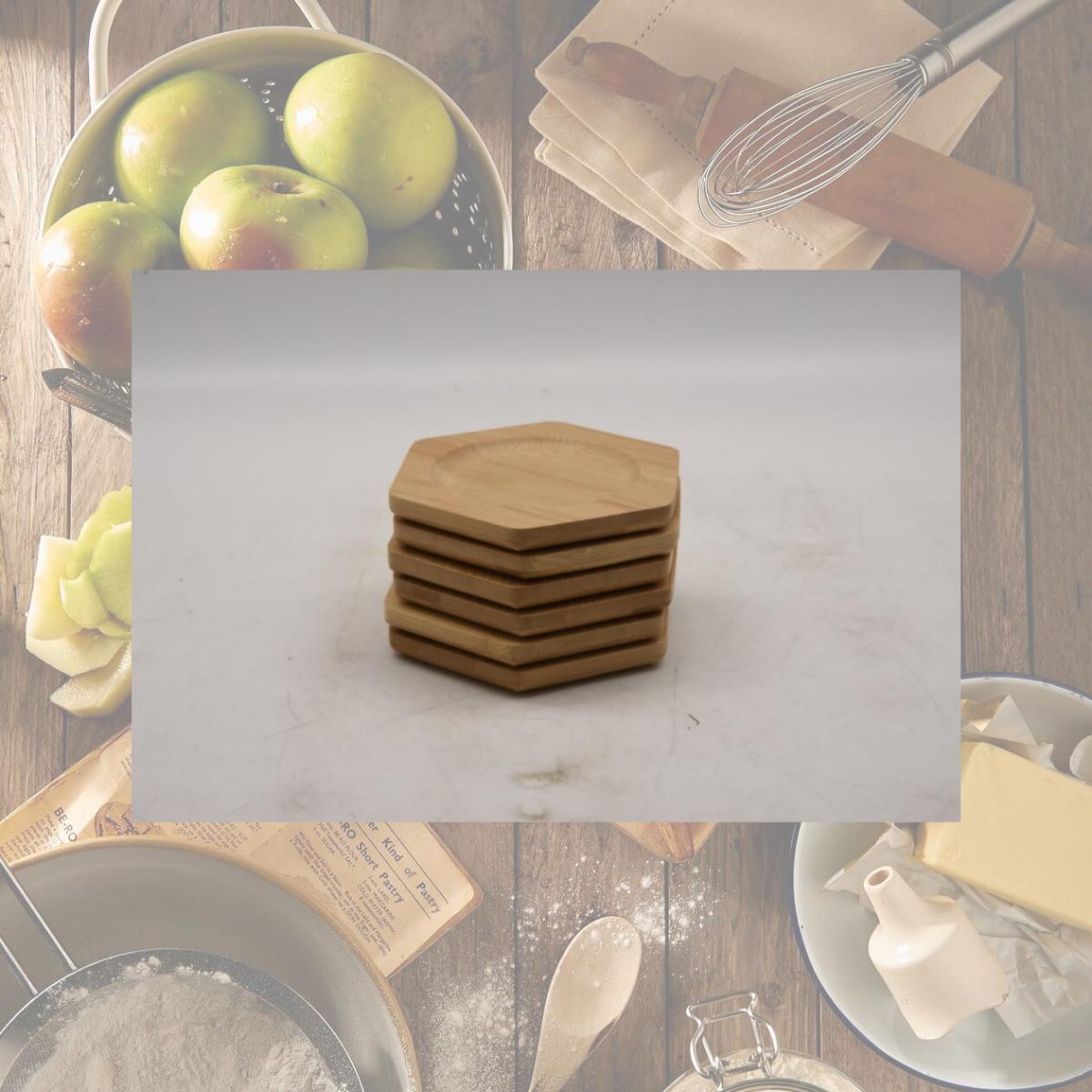Picture of Heim Concept HC-CO01611BS6 Hexagon Bamboo Coaster, Brown - Set of 6