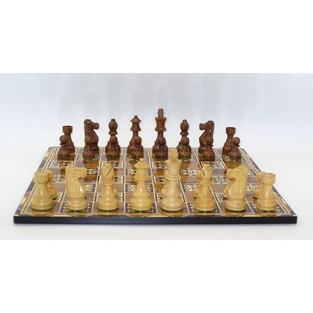 37sf-617 French Sheesham & Natural Boxwood Chessmen On Marrakech Decoupage Chess Board - 2 In. Square