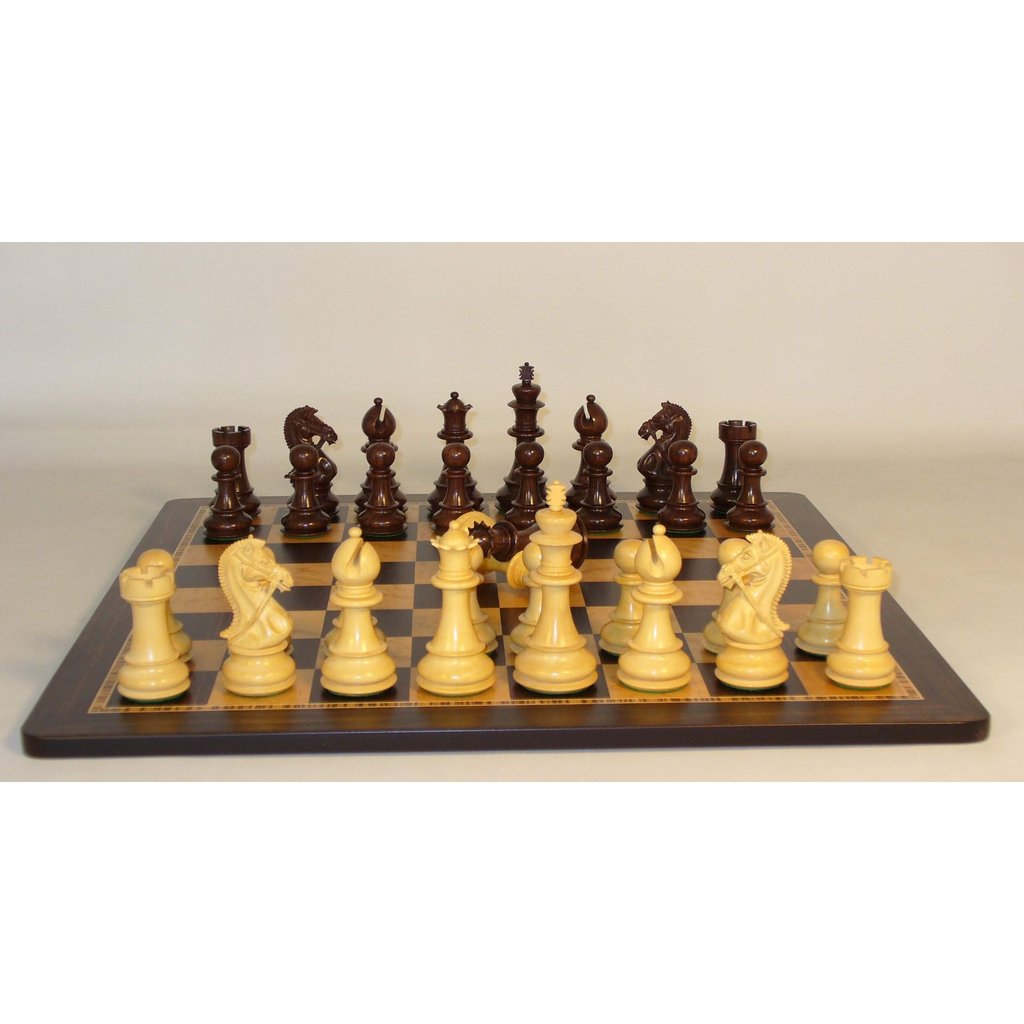 45rbkdq-ebm Rosewood Bridle Knight Triple Weighted Ebony Birdseye Maple Inlaid Chess Board - Round Edge 2.2 In. Square