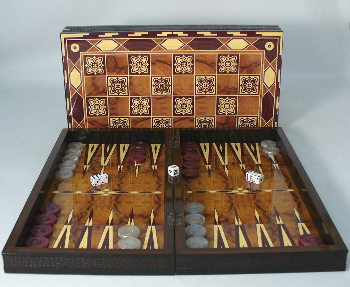 26222m Marrakesh Decoupage Wood Folding Backgammon With 35 Mm Checkers
