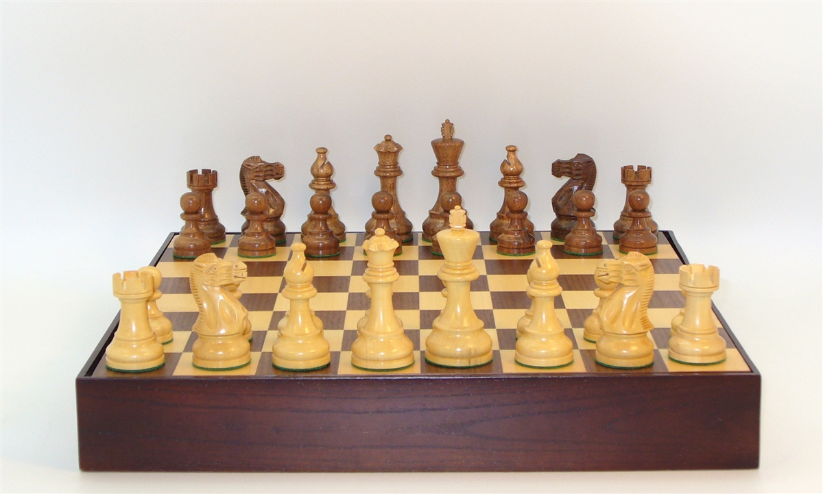 37kc-wct 16.25 In. Kikkerwood & Boxwood Classic Double Weighted Chessmen, Walnut & Maple