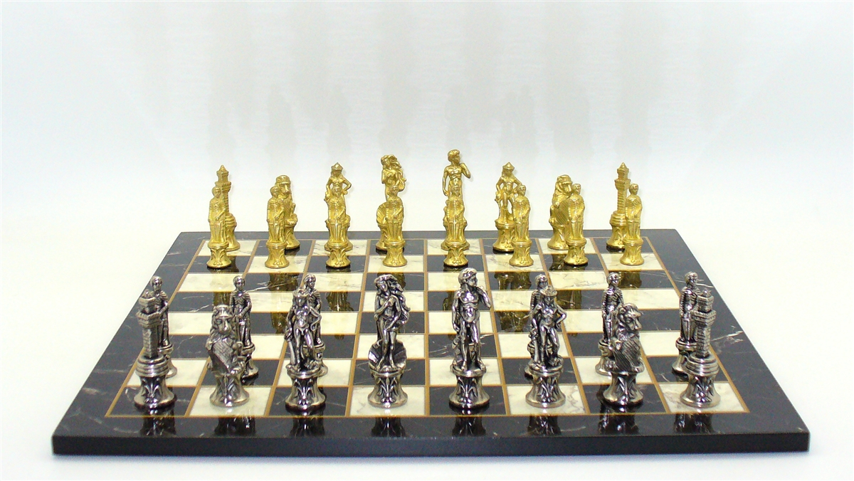 99m-717 Florence Men Black Decoupage Chess Board, Black