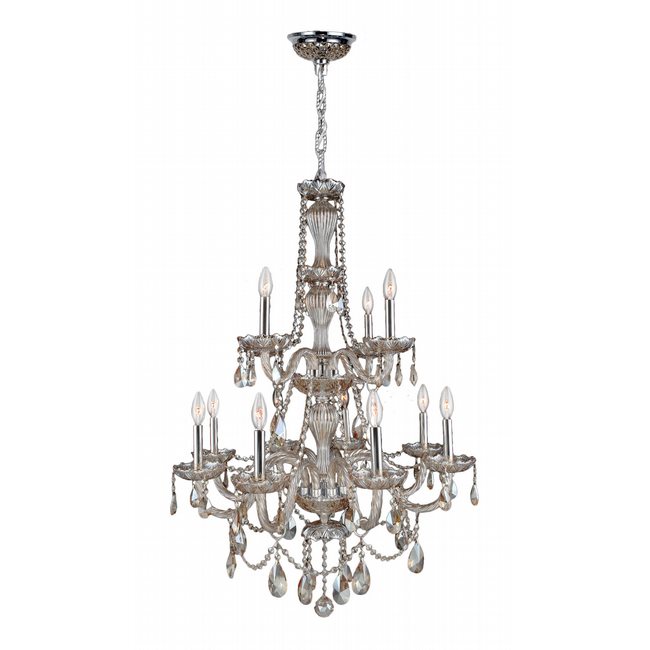 W83098c28-gt Provence Collection 12 Light Chrome Finish With Golden Teak Crystal Chandelier