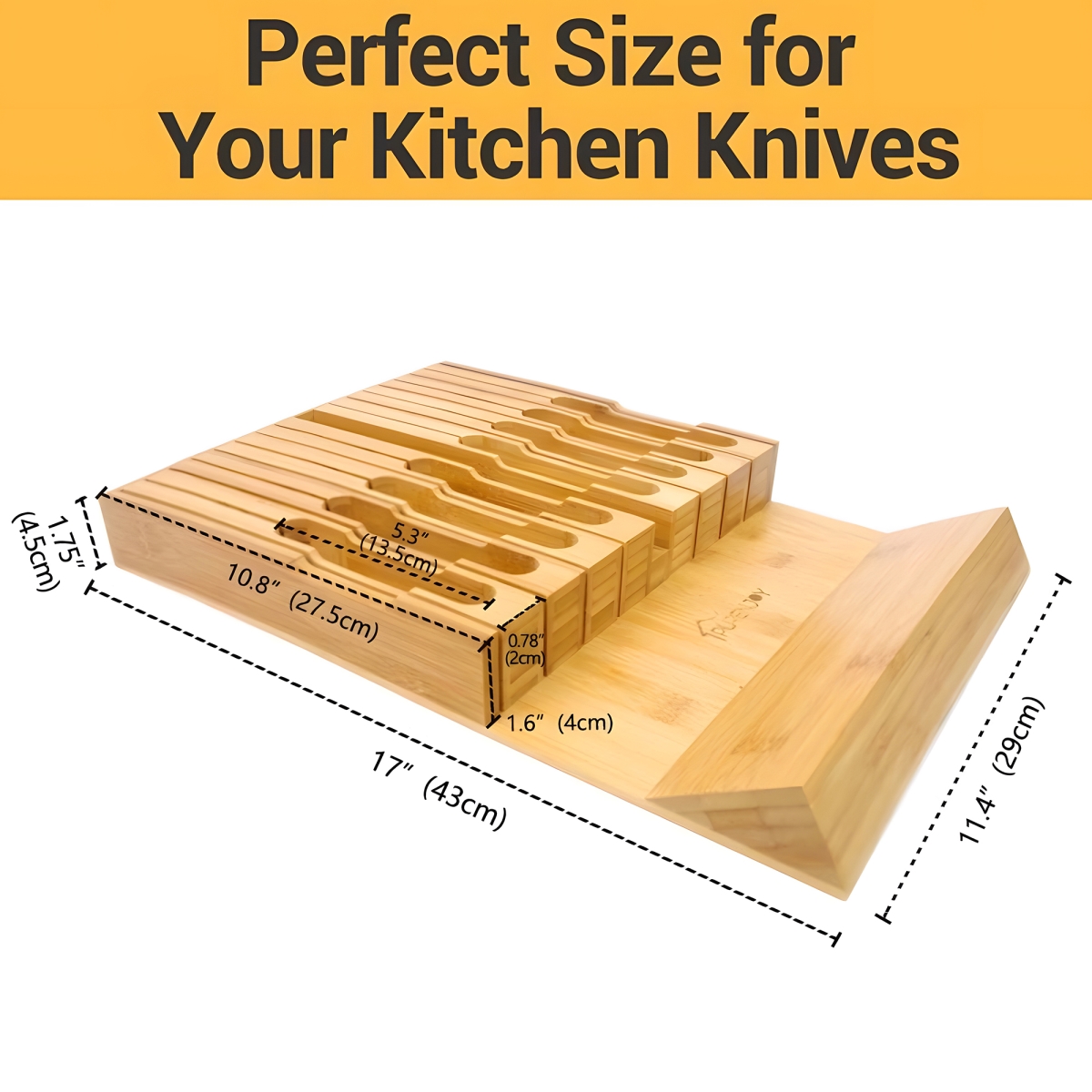 Picture of WOWMTN 48XH WOWMTN In-Drawer Bamboo Knife Block Organizer with Sharpener