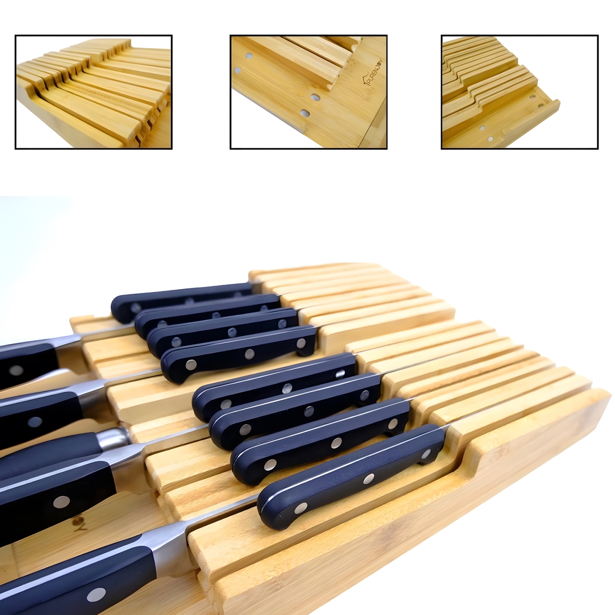 Picture of WOWMTN 48XH WOWMTN In-Drawer Bamboo Knife Block Organizer with Sharpener
