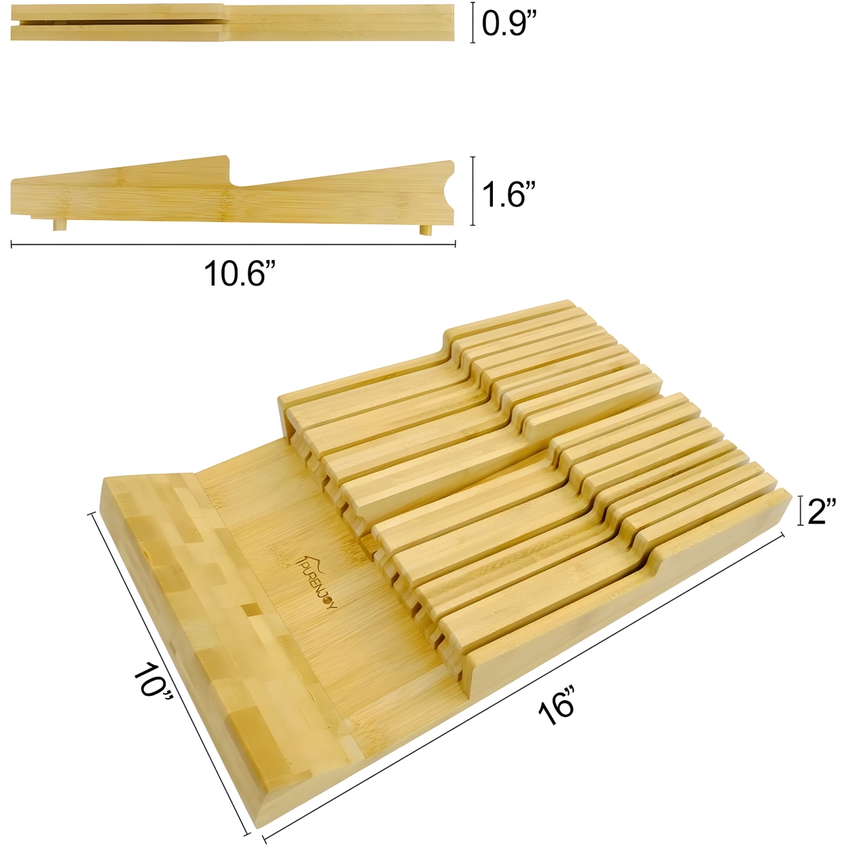 Picture of WOWMTN 48XH WOWMTN In-Drawer Bamboo Knife Block Organizer with Sharpener