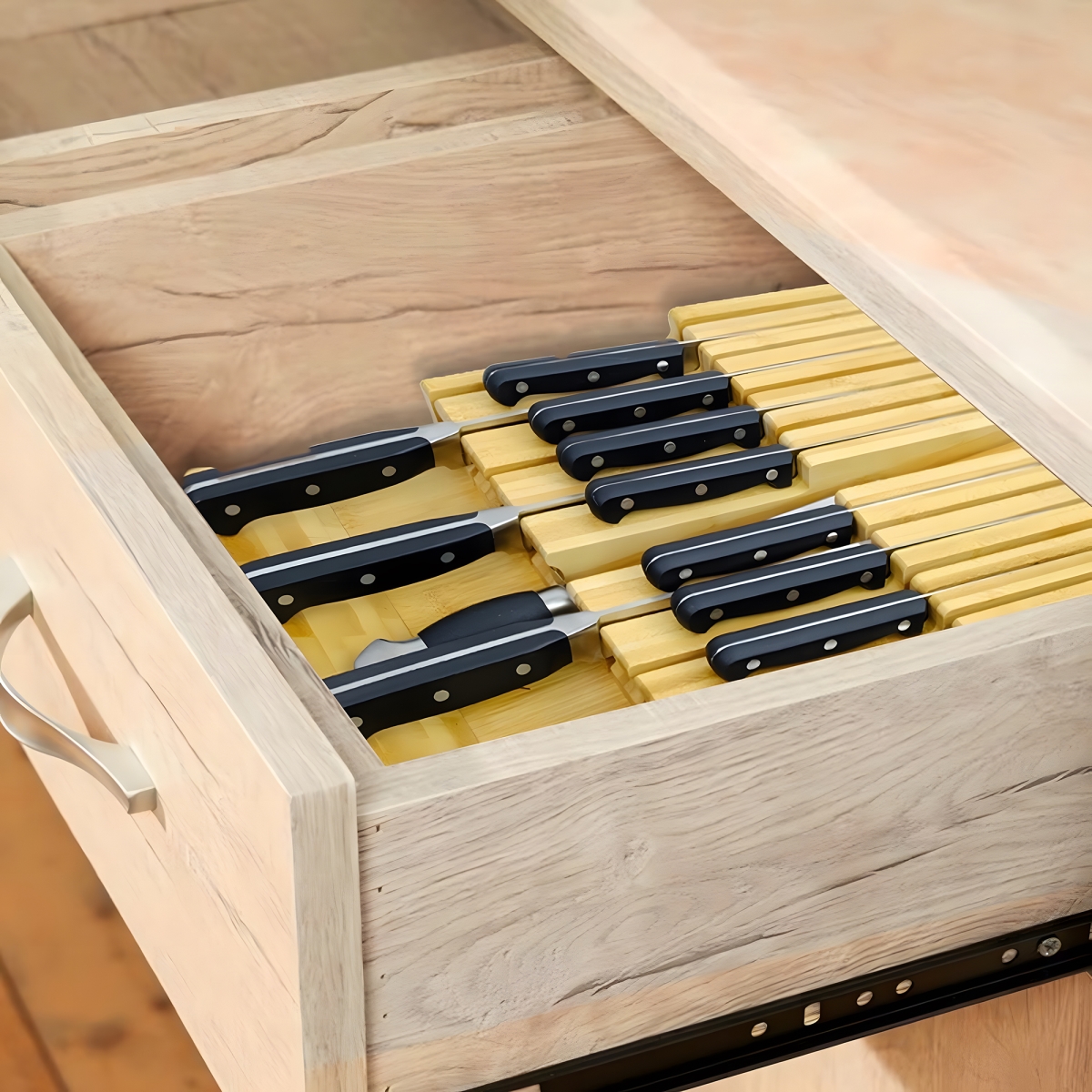 Picture of WOWMTN 48XH WOWMTN In-Drawer Bamboo Knife Block Organizer with Sharpener