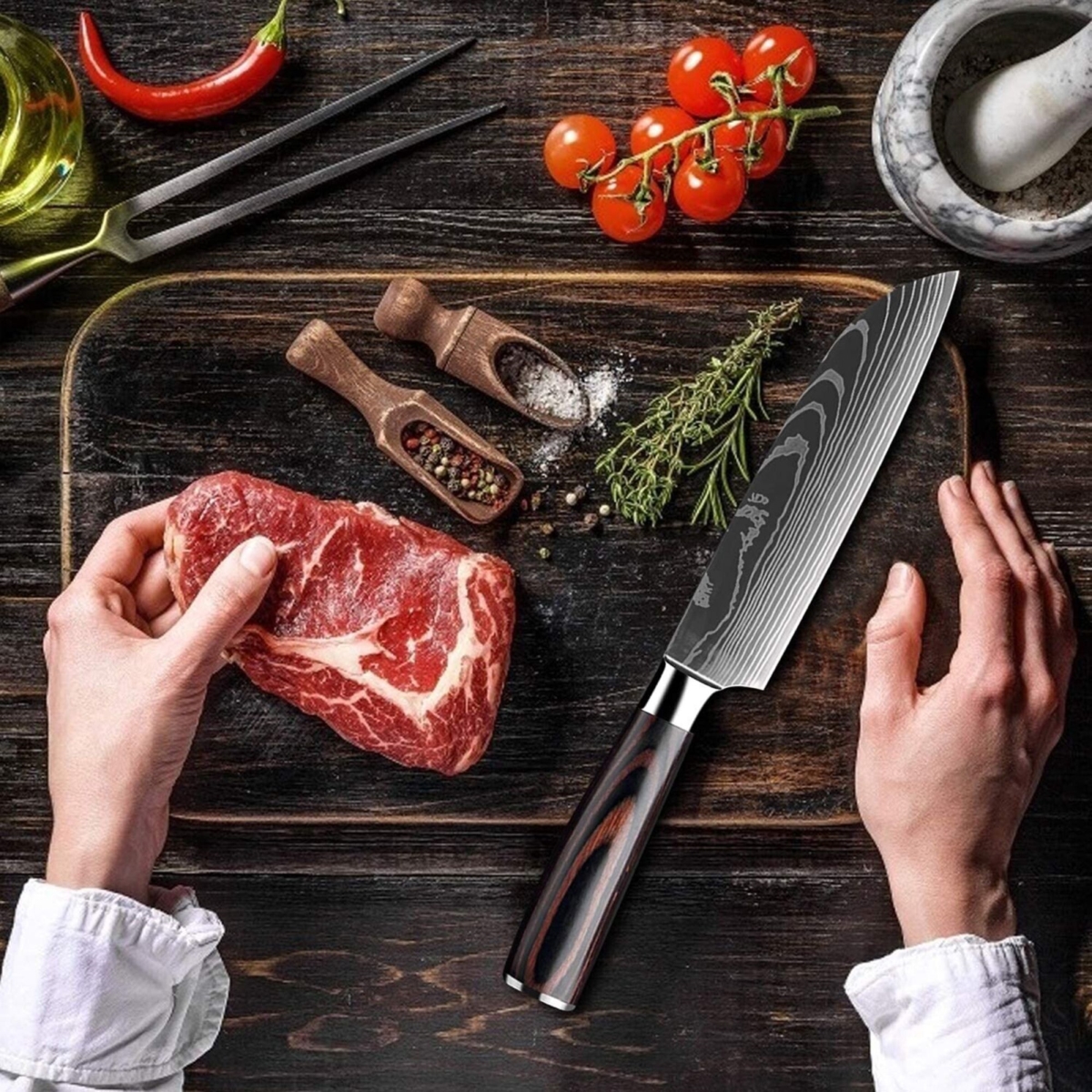 Picture of WOWMTN KNIFE7 7-Piece High Carbon Steel Knife Set with Knife Sharpener
