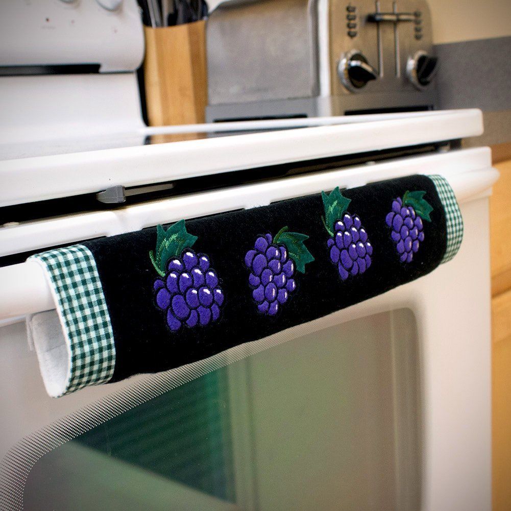 Generic Oh-grp Oven Door Handle Cover With Grape Design - Black, Purple & Green