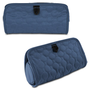 Jewelry & Cosmetic Clutch With Removable Center Pouch - Blue Quilted