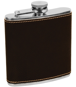 Fsk617a 6 Oz Engravable 216 Erie Stainless Steel Flask - Black & Gold Leatherette