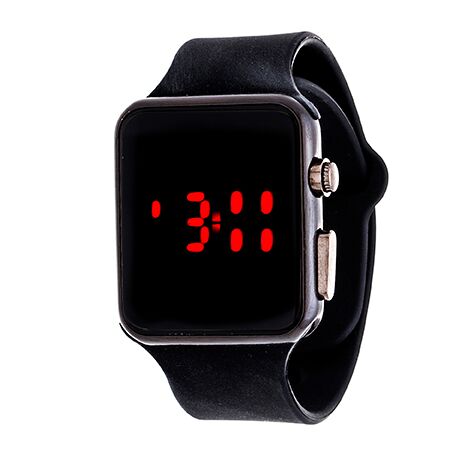 Nwr424206bk-bk Digital Watch With Square Dail, Rubber Strap & Led Display, Black