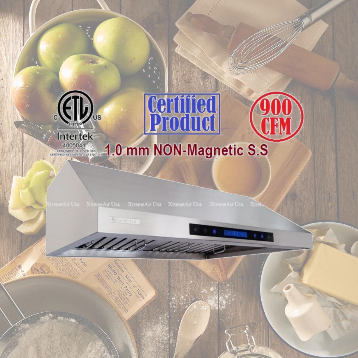 Picture of XtremeAir PX12-U36- 36''- 900 CFM- LED Lights- Baffle Filter W/ Grease Drain Tunnel- 1.0mm Non-Magnetic Stainless Steel-  Under Cabinet Mount Range Hood