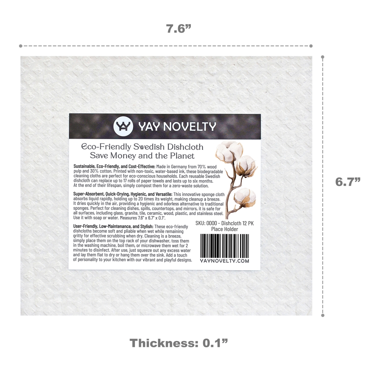 Picture of Yay Novelty 3709 Eco Friendly Swedish Dishcloth for Kitchen, Animals - Pack of 12