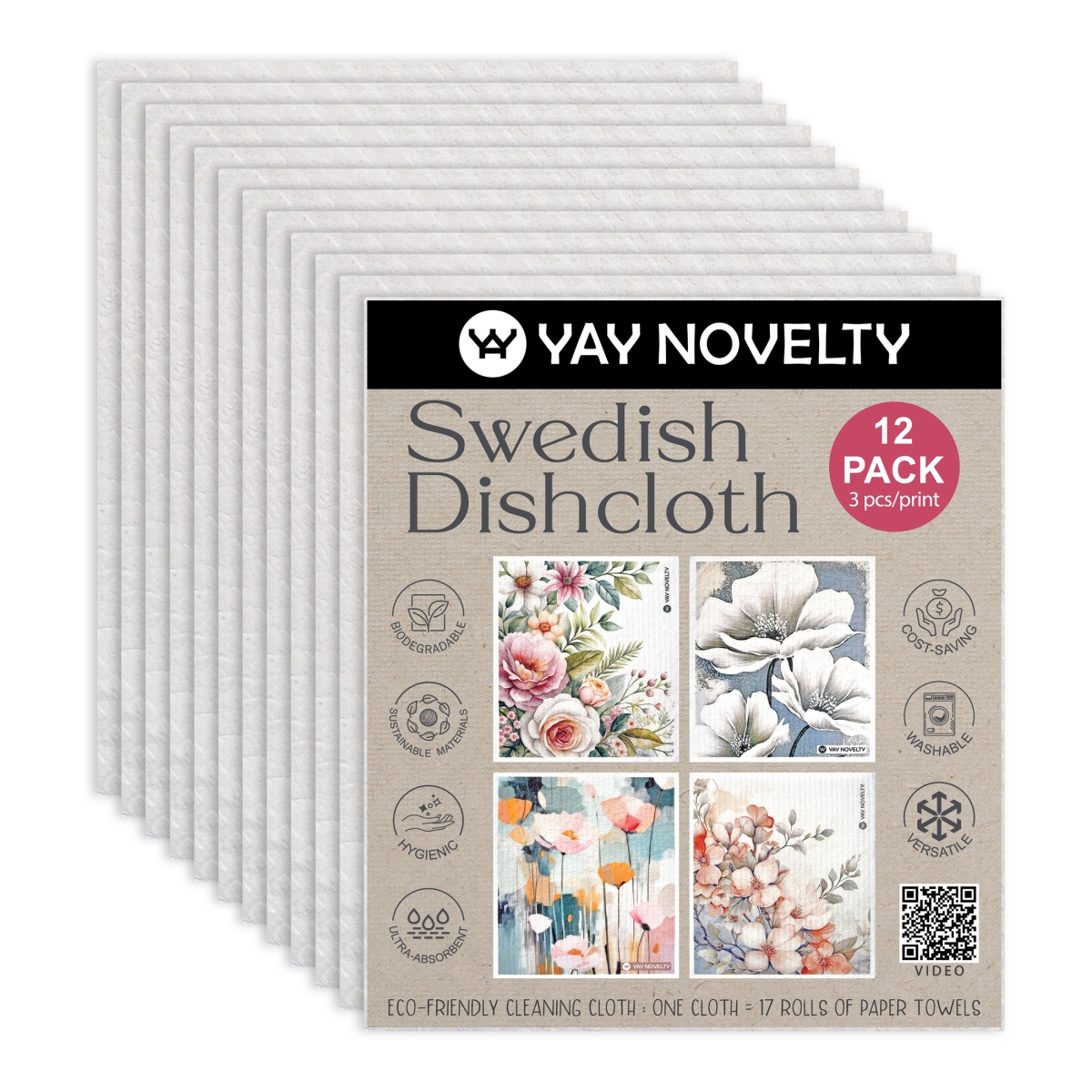 Picture of Yay Novelty 3710 Eco Friendly Swedish Dishcloth for Kitchen, Flower - Pack of 12