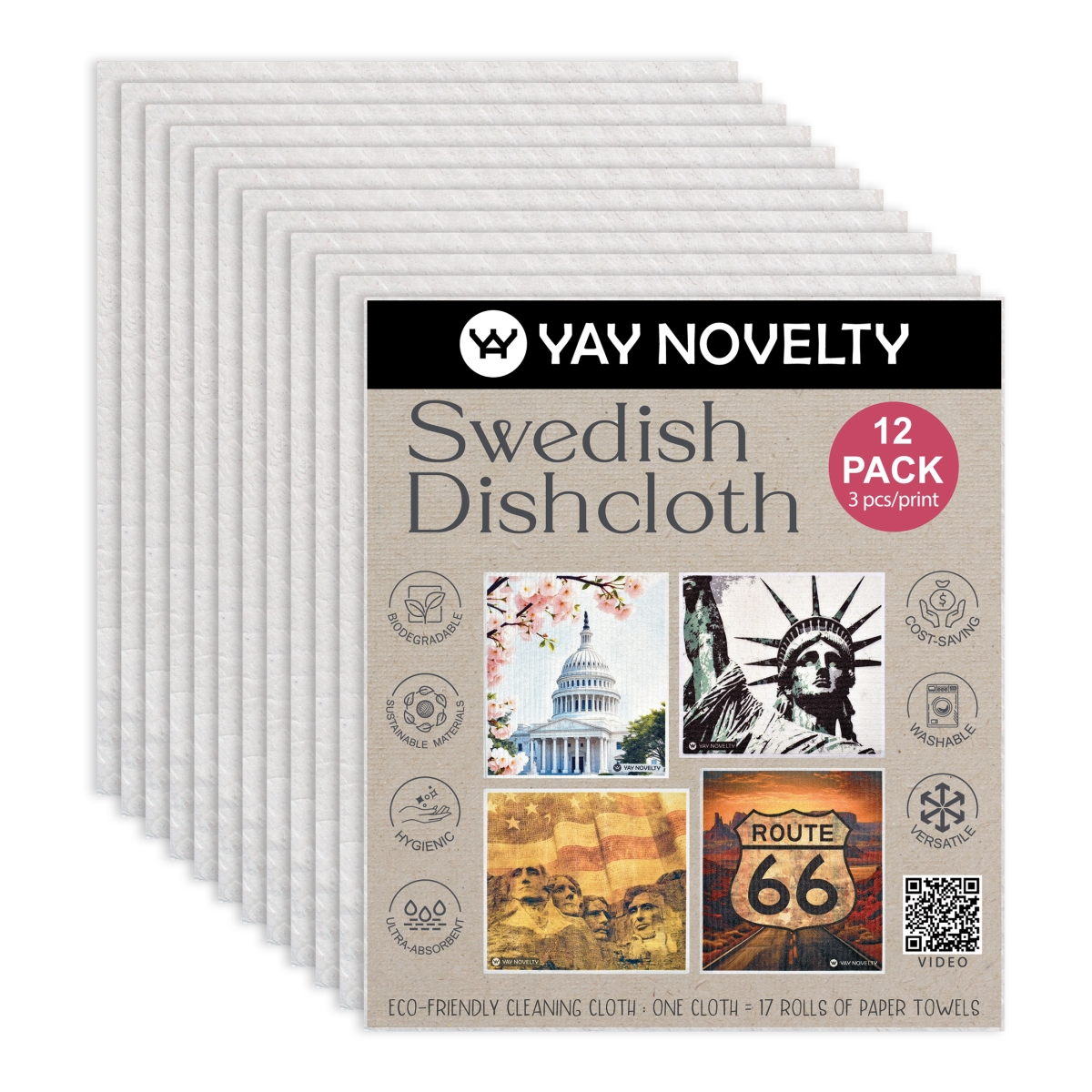 Picture of Yay Novelty 3711 Eco Friendly Swedish Dishcloth for Kitchen, America - Pack of 12