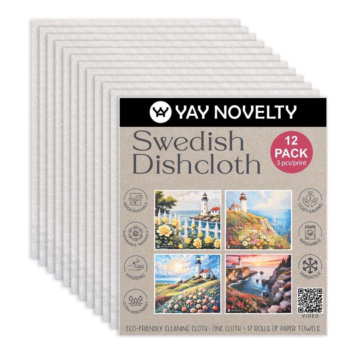 Picture of Yay Novelty 3716 Eco Friendly Swedish Dishcloth for Kitchen, Lighthouse - Pack of 12