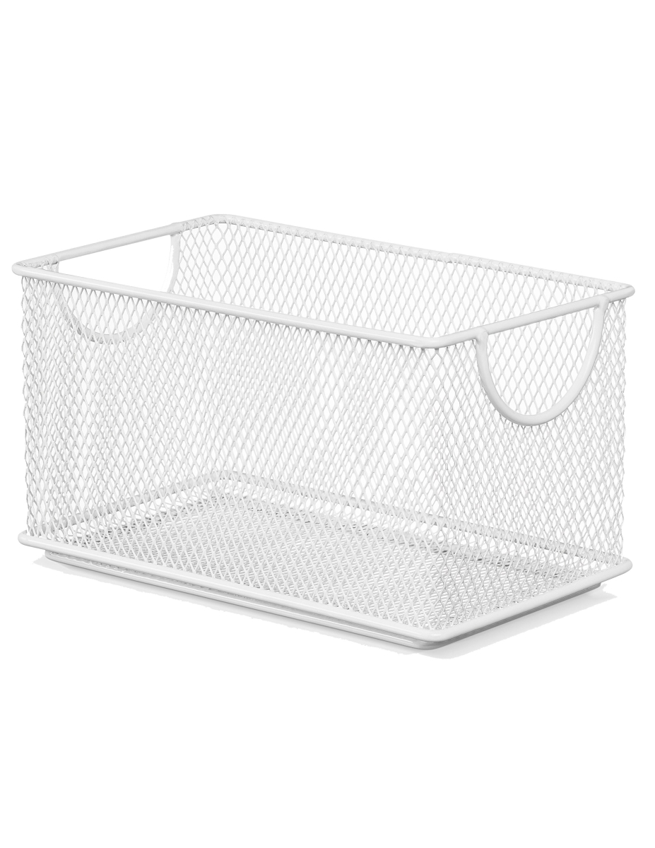2529vc Household Wire Mesh Open Bin Shelf Storage Basket With Upper Organizer, White - 4.3 X 4.3 X 7.75 In.