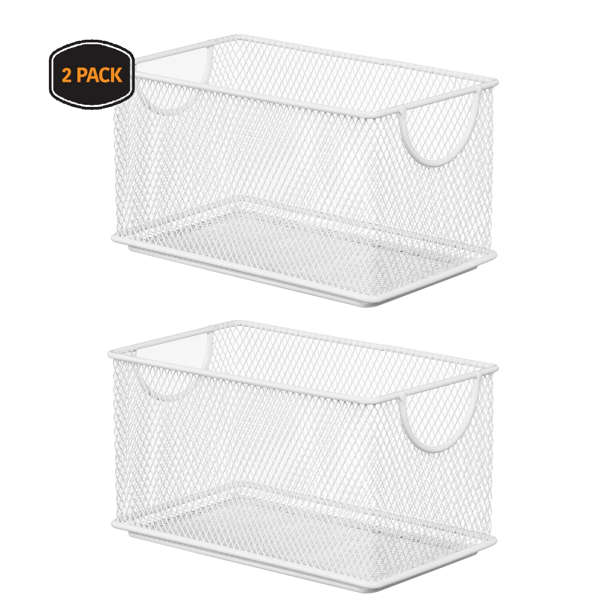 2529vc-2 Household Wire Mesh Open Bin Shelf Storage Basket With Upper Organizer, White - 4.3 X 4.3 X 7.75 In. - Pack Of 2
