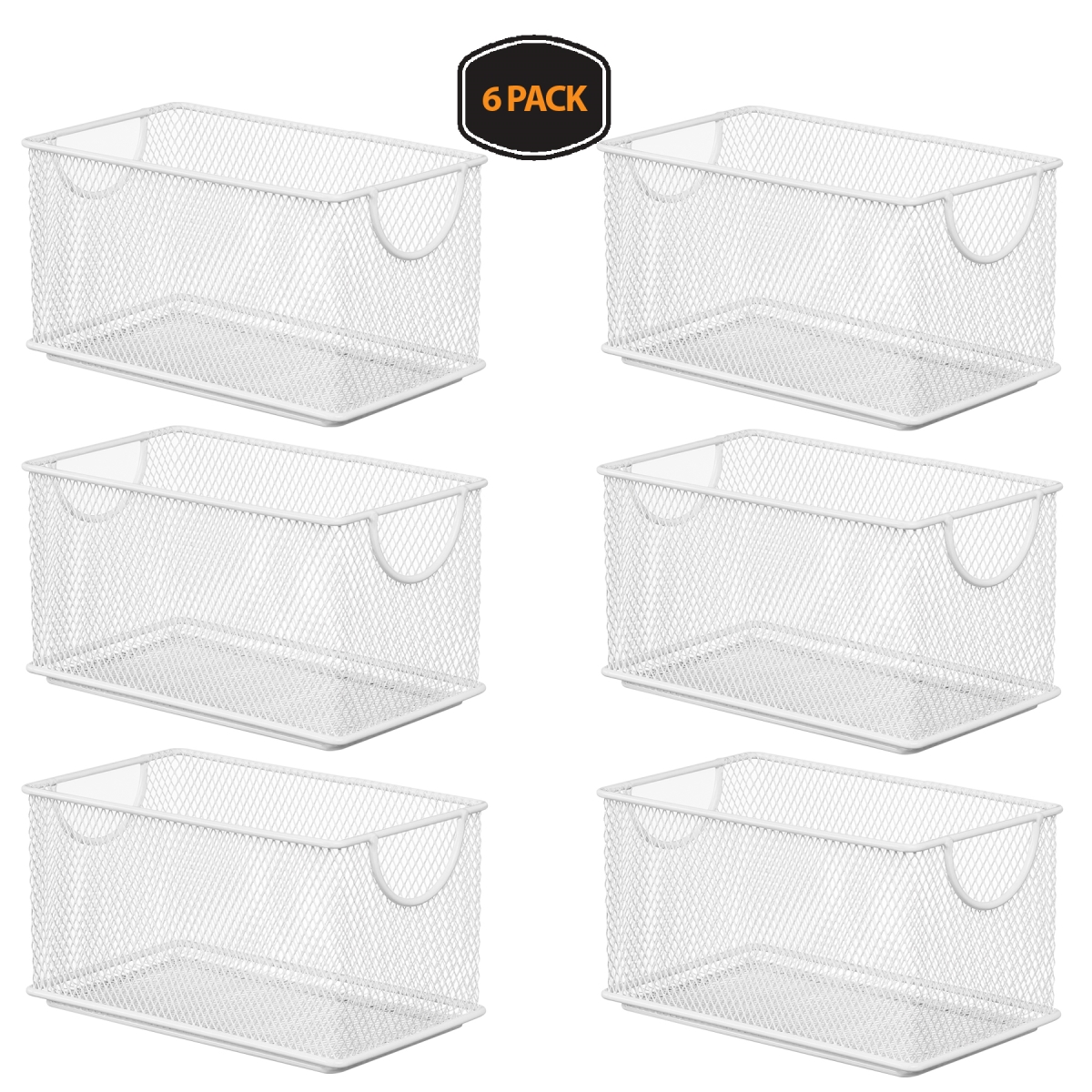 2529vc-6 Household Wire Mesh Open Bin Shelf Storage Basket With Upper Organizer, White - 4.3 X 4.3 X 7.75 In. - Pack Of 6