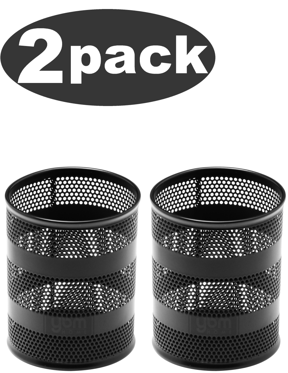 1043vc-2 Round Desk Steel Mesh Markers Pencil Pen Cup Holder For Home, School & Office, Black - 5 X 3 X 3 In. - Pack Of 2