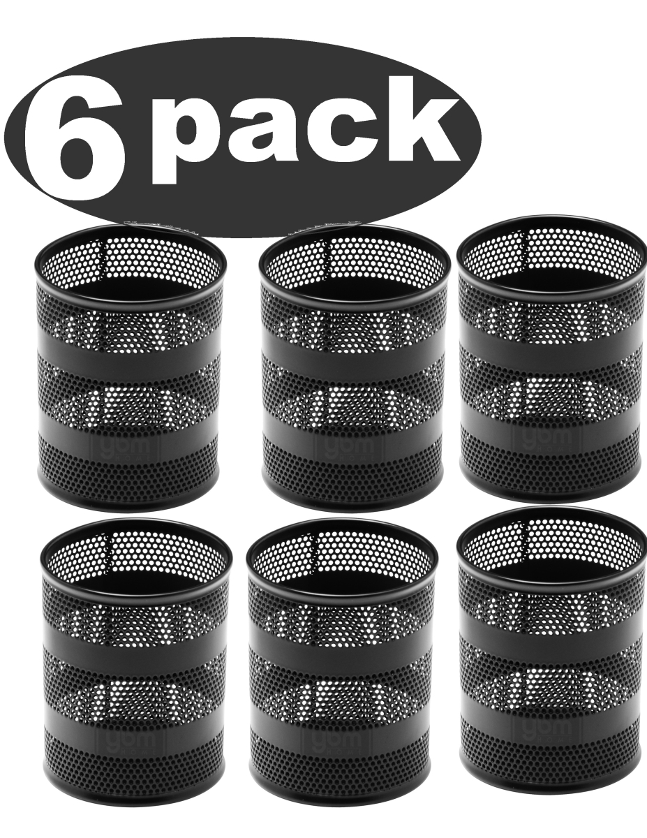1043vc-6 Round Desk Steel Mesh Markers Pencil Pen Cup Holder For Home, School & Office, Black - 5 X 3 X 3 In. - Pack Of 6