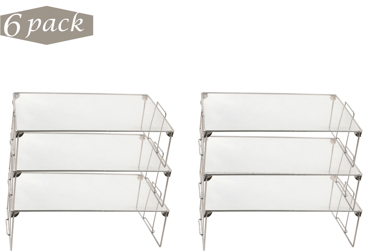 2255vc-6 Stackable Mesh Shelf Storage Rack for Kitchen & Office Wire Organizer, Silver - 4 x 9.5 x 9.5 in. - Pack of 6