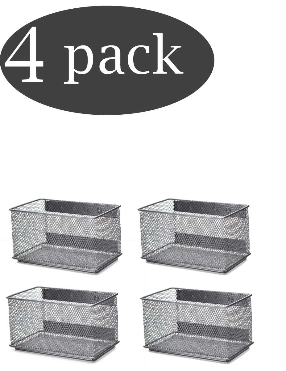 2457vc-4 Wire Mesh Magnetic Storage Basket With Trash Caddy Office Supply Organizer, Silver - 4.3 X 4.3 X 7.75 In. - Pack Of 4