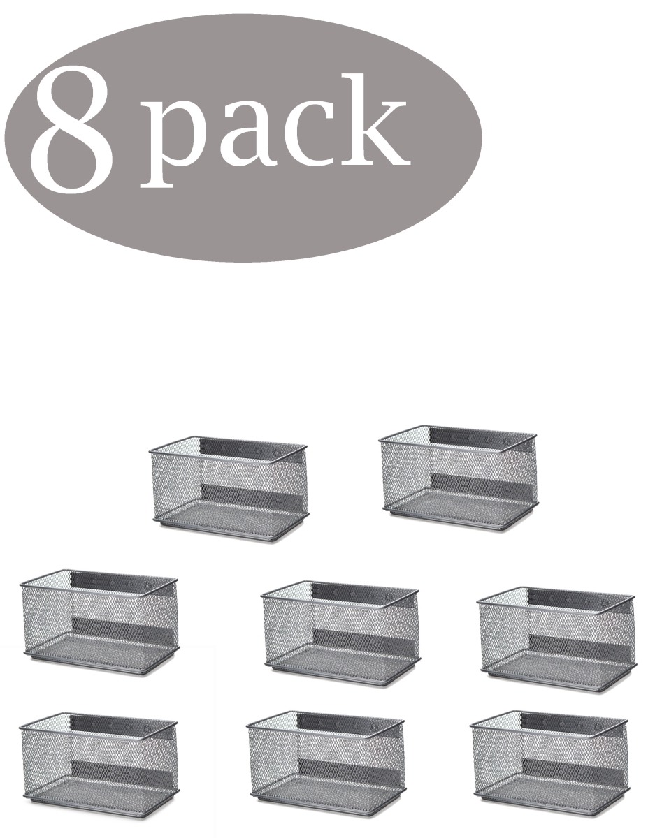 2457vc-8 Wire Mesh Magnetic Storage Basket With Trash Caddy Office Supply Organizer, Silver - 4.3 X 4.3 X 7.75 In. - Pack Of 8