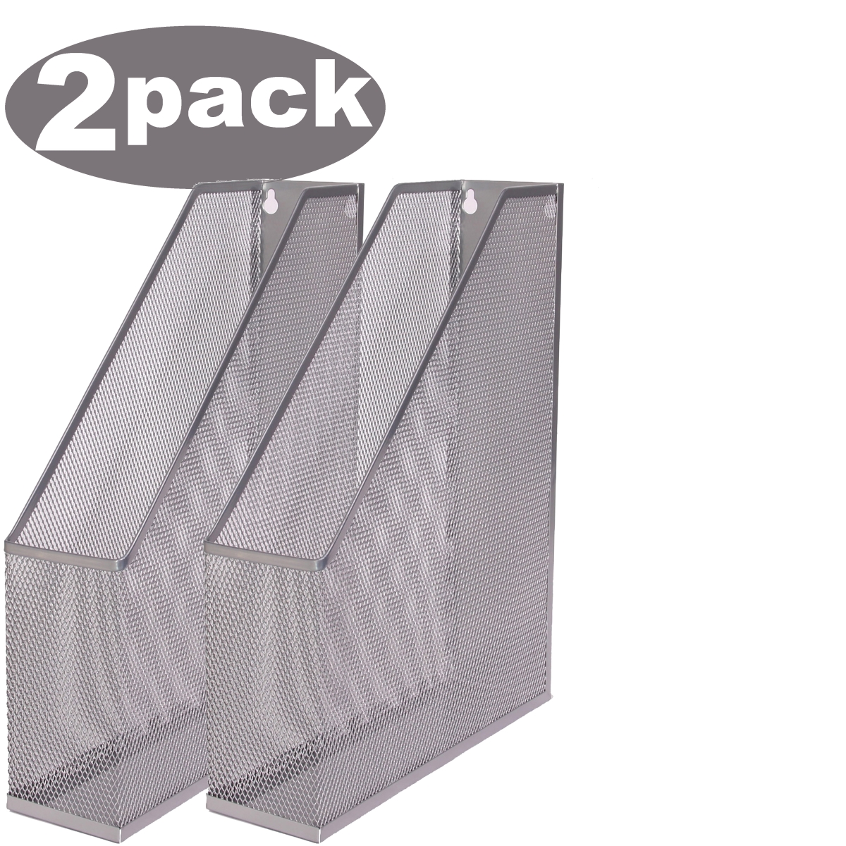 1111vc-2 Mesh Steel Wall Mount Hanging Desktop Magazine Document Letter File Holder, Silver - 12 X 3 X 10 In. - Pack Of 2