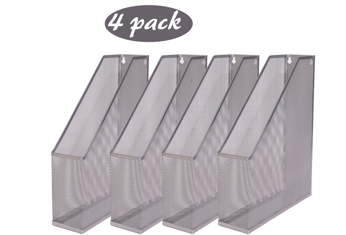 1111vc-4 Mesh Steel Wall Mount Hanging Desktop Magazine Document Letter File Holder, Silver - 12 X 3 X 10 In. - Pack Of 4