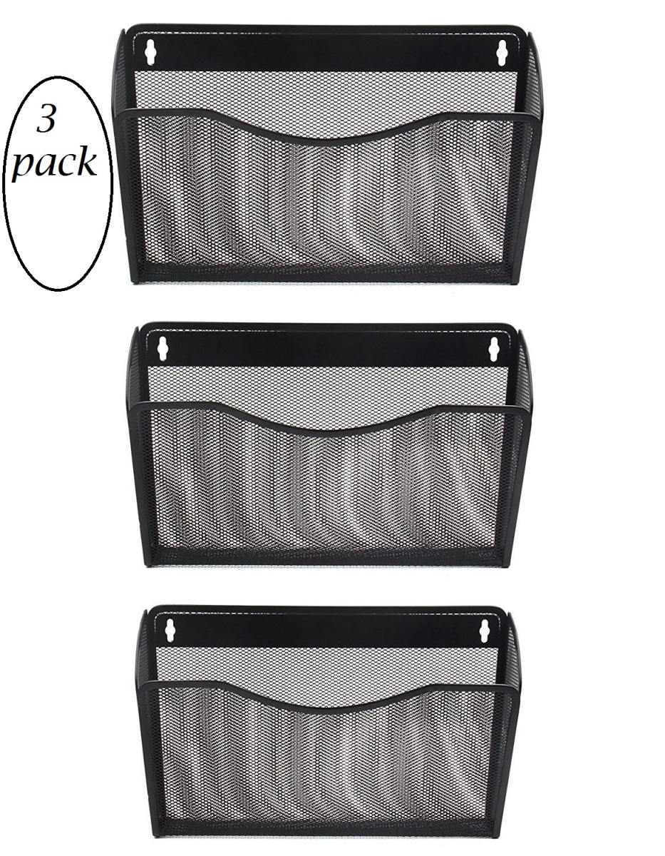 2445vc-3 Single Pocket Office Mesh Wall Mount Hanging File Holder Organizer, Black - 8.5 X 3.75 X 13.125 In. - Pack Of 3