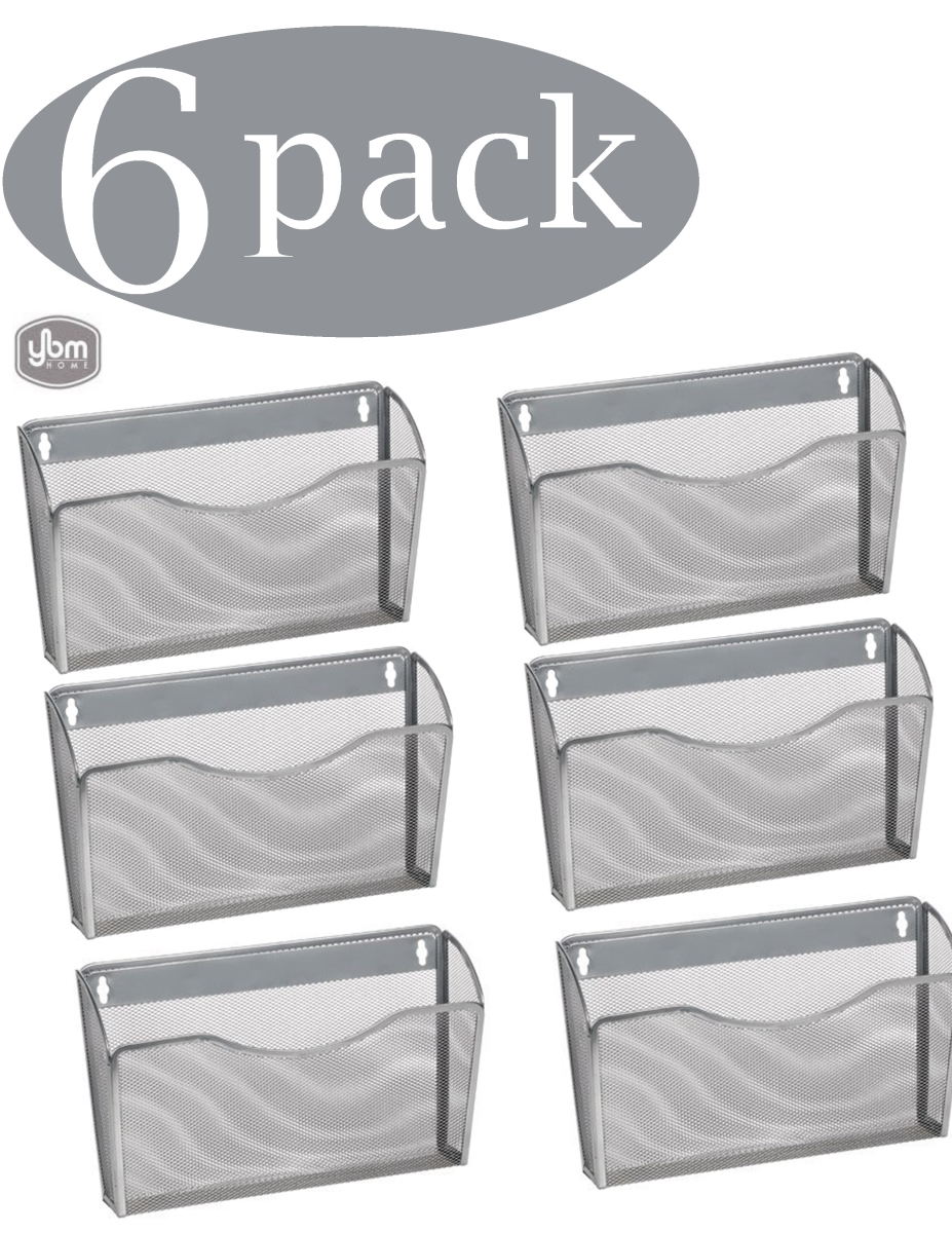 2446vc-6 Single Pocket Office Mesh Wall Mount Hanging File Holder Organizer, Silver - 8.5 X 3.75 X 13.125 In. - Pack Of 6