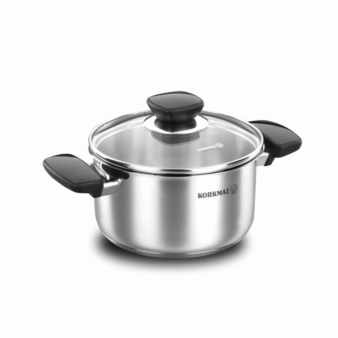 Korkmaz A1684-1 2.4 Qt. Cookware Casserole 18 By 10 Stainless Steel Sauce Pan With Glass Lid