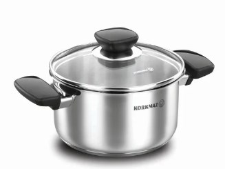 Korkmaz A1689-1 9 Qt. Casserole 18 By 10 Stainless Steel Sauce Pan With Glass Lid
