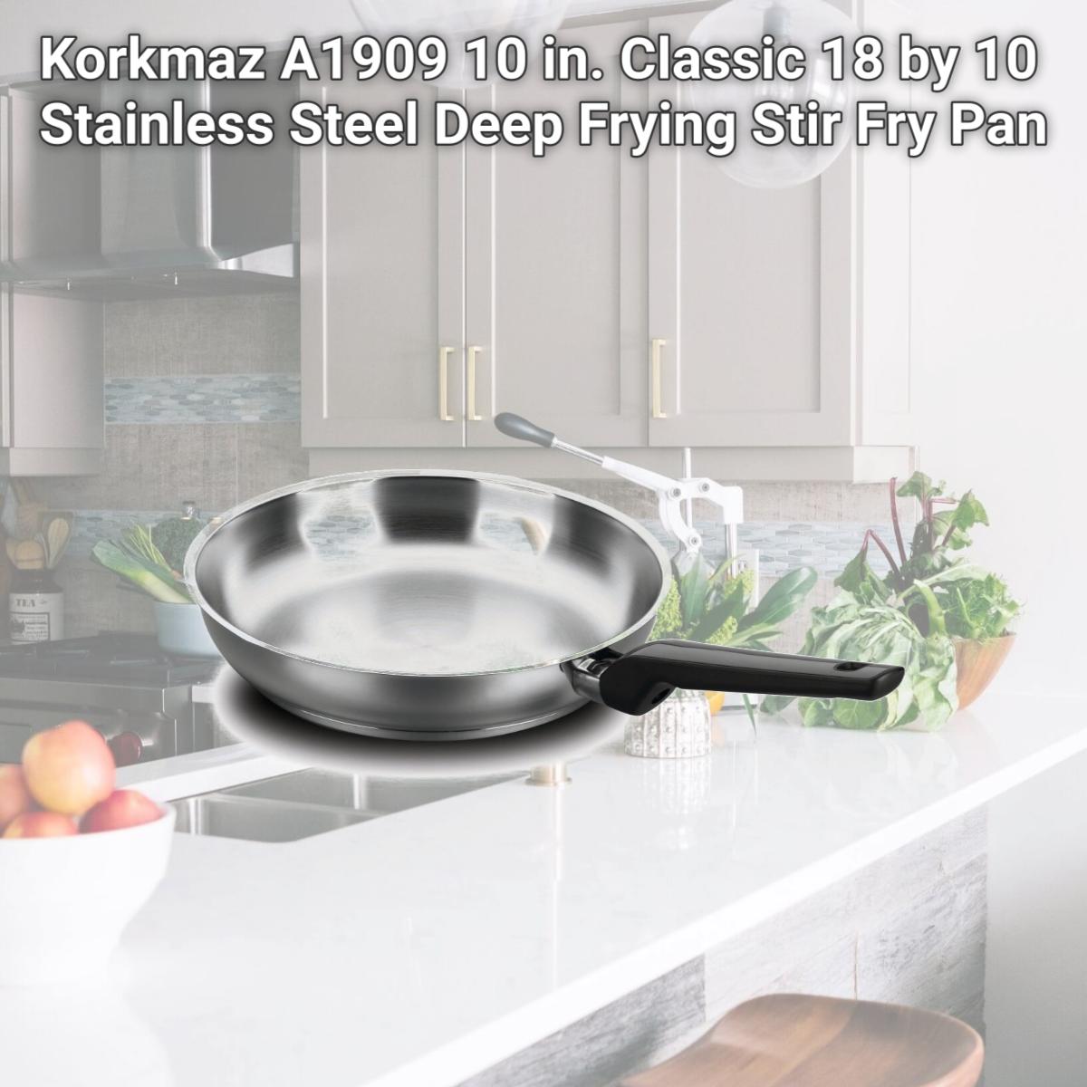 Picture of Korkmaz A1909 10 in. Classic 18 by 10 Stainless Steel Deep Frying Stir Fry Pan