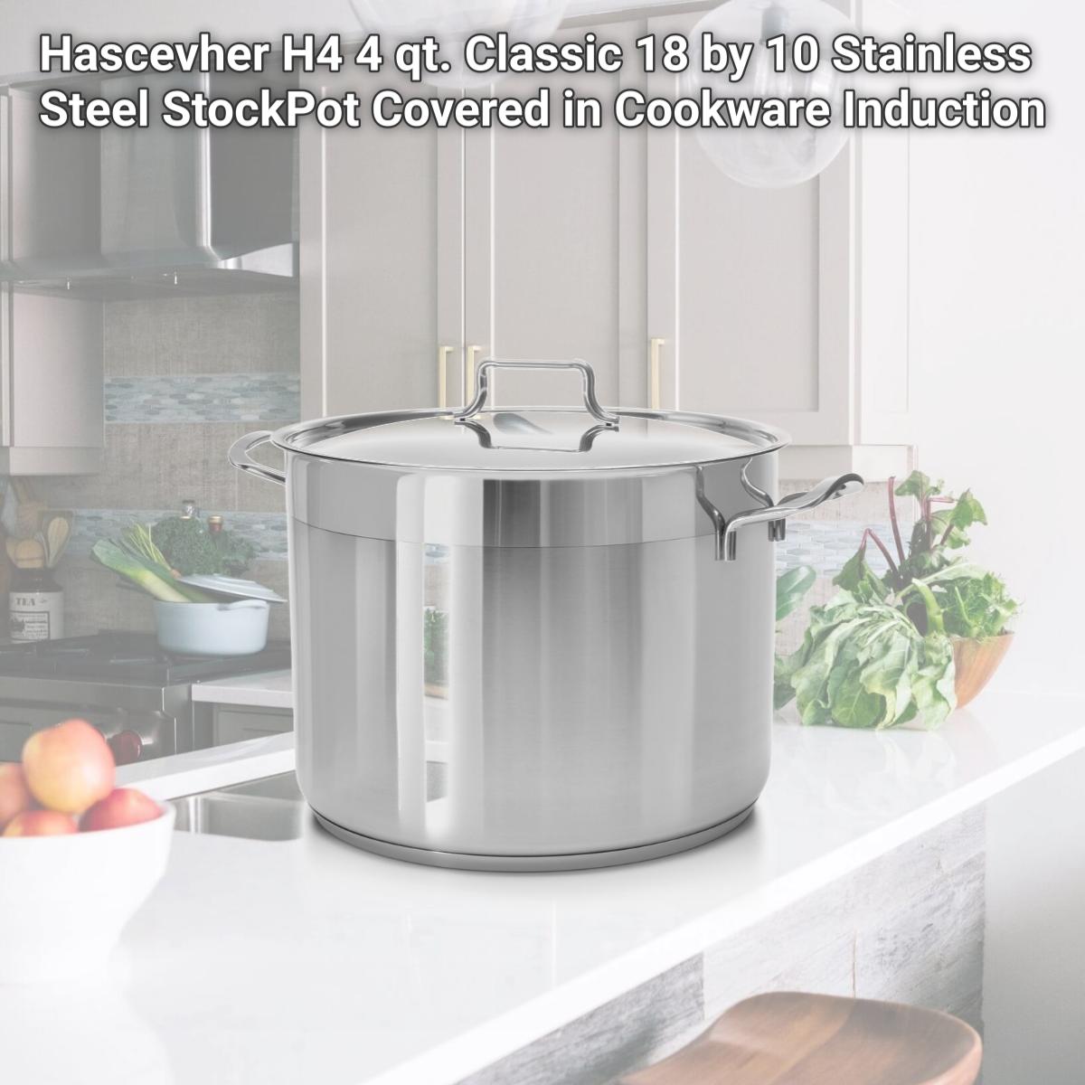 Picture of Hascevher H4 4 qt. Classic 18 by 10 Stainless Steel StockPot Covered in Cookware Induction