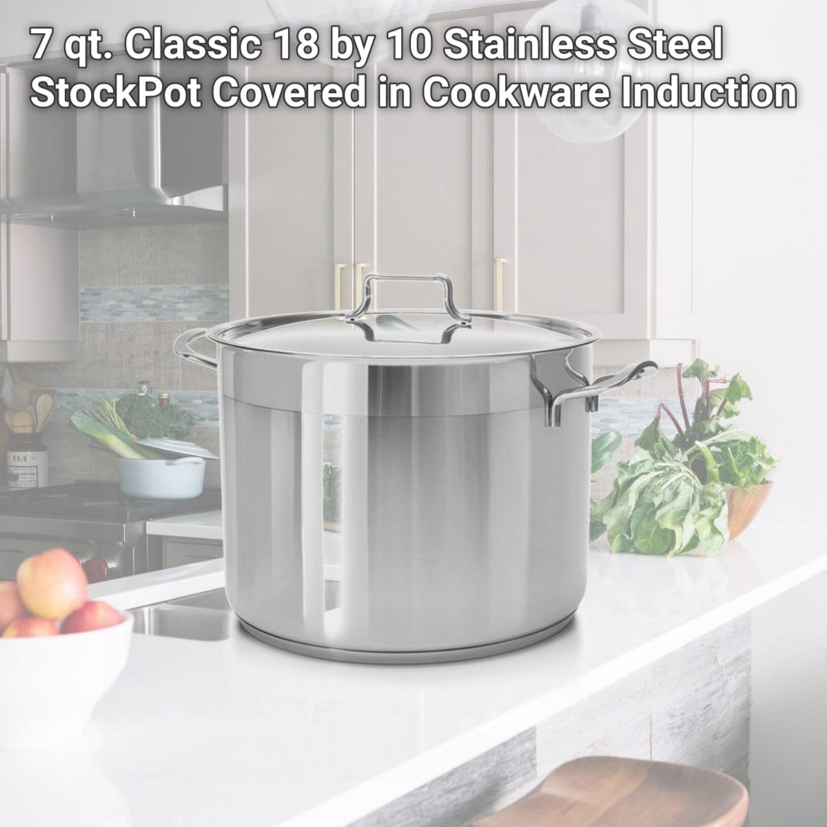 Picture of Hascevher H8 7 qt. Classic 18 by 10 Stainless Steel StockPot Covered in Cookware Induction