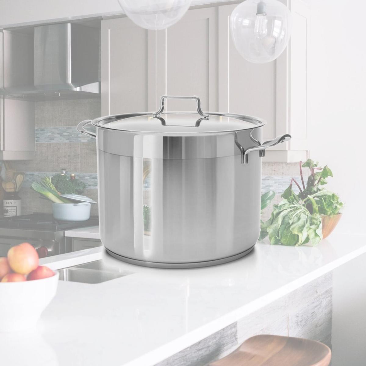 Picture of Hascevher H8 7 qt. Classic 18 by 10 Stainless Steel StockPot Covered in Cookware Induction