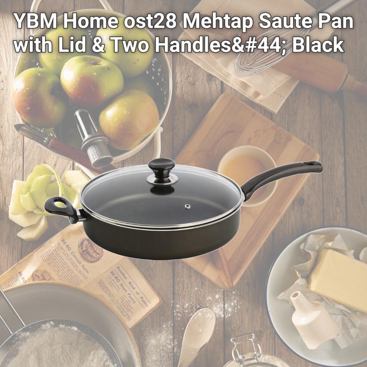 Picture of YBM Home ost28 Mehtap Saute Pan with Lid & Two Handles, Black