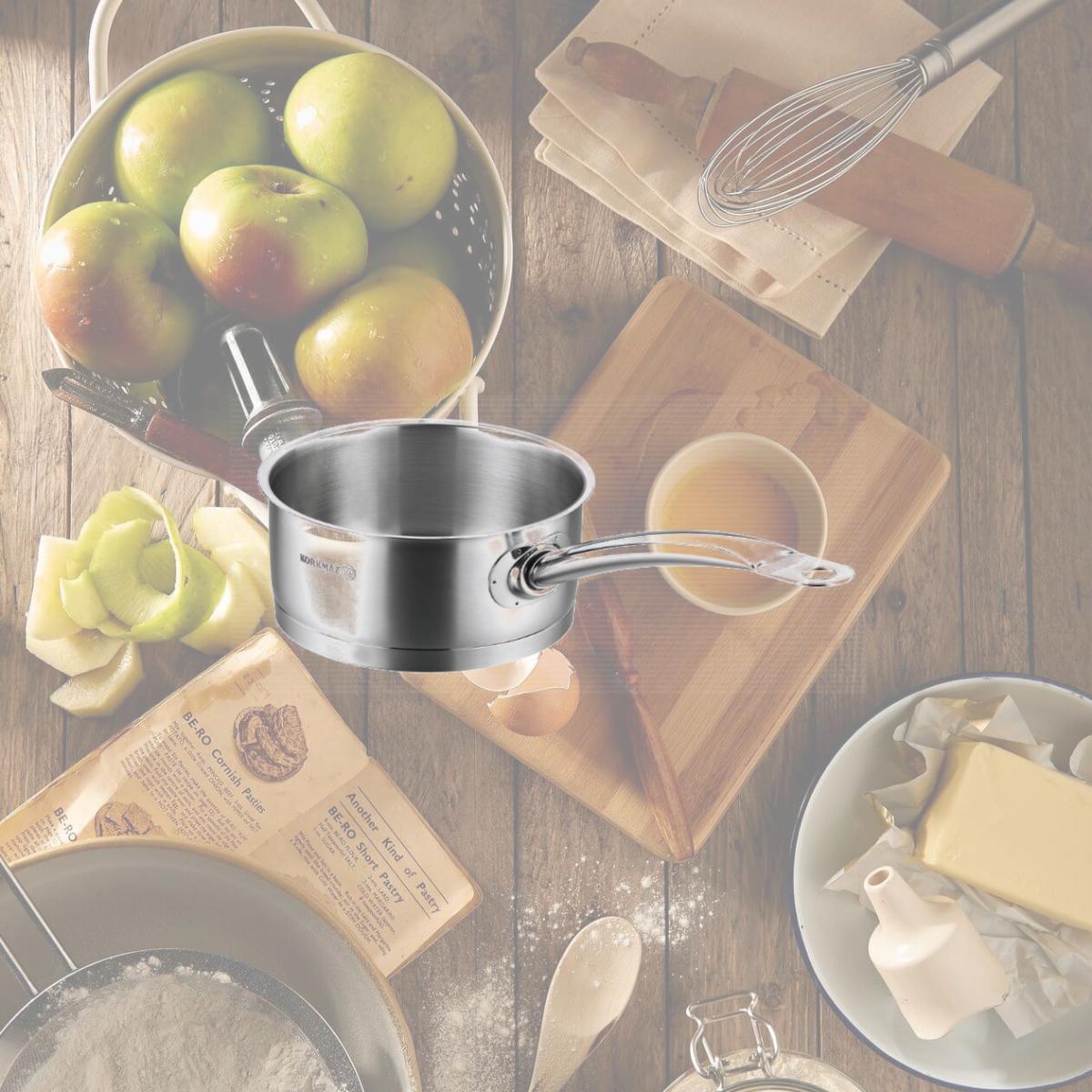 Picture of YBM Home a1158 9.4 in. Dia. x 3.9 in. Korkmaz Stainless Steel Stockpot with Lid & Handles, Silver