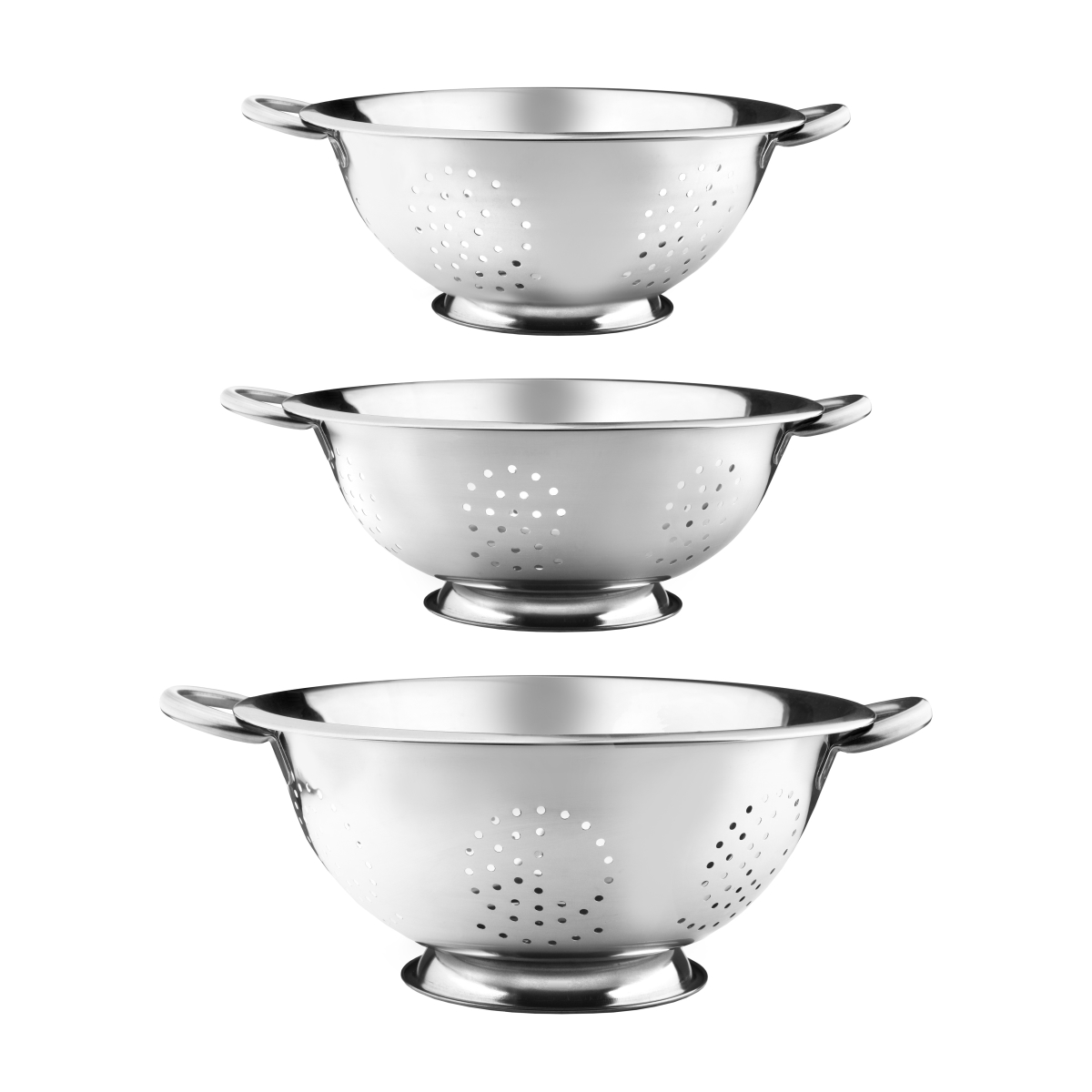 1178-2308-2283vcset Stainless Steel Colanders With Handles, Set Of 3