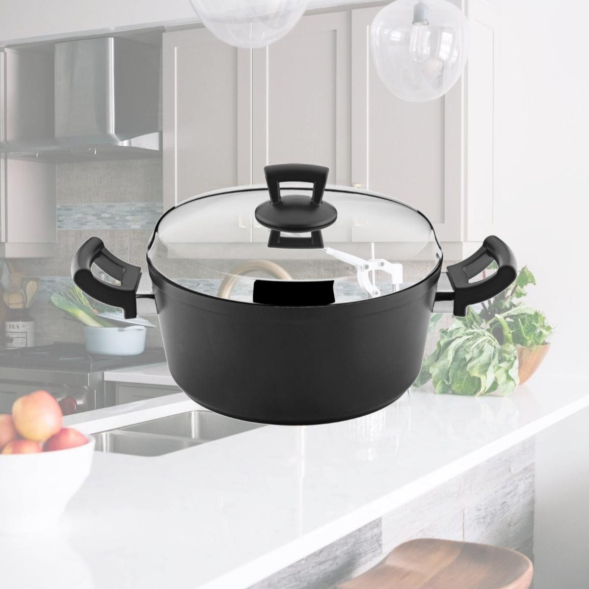 Picture of YBM Home hg4 8.6 in. Dia. x 4 in. Hascevher Cast Aluminum Nonstick Saucepan Stockpot with Stainless Steel Lid Cookware