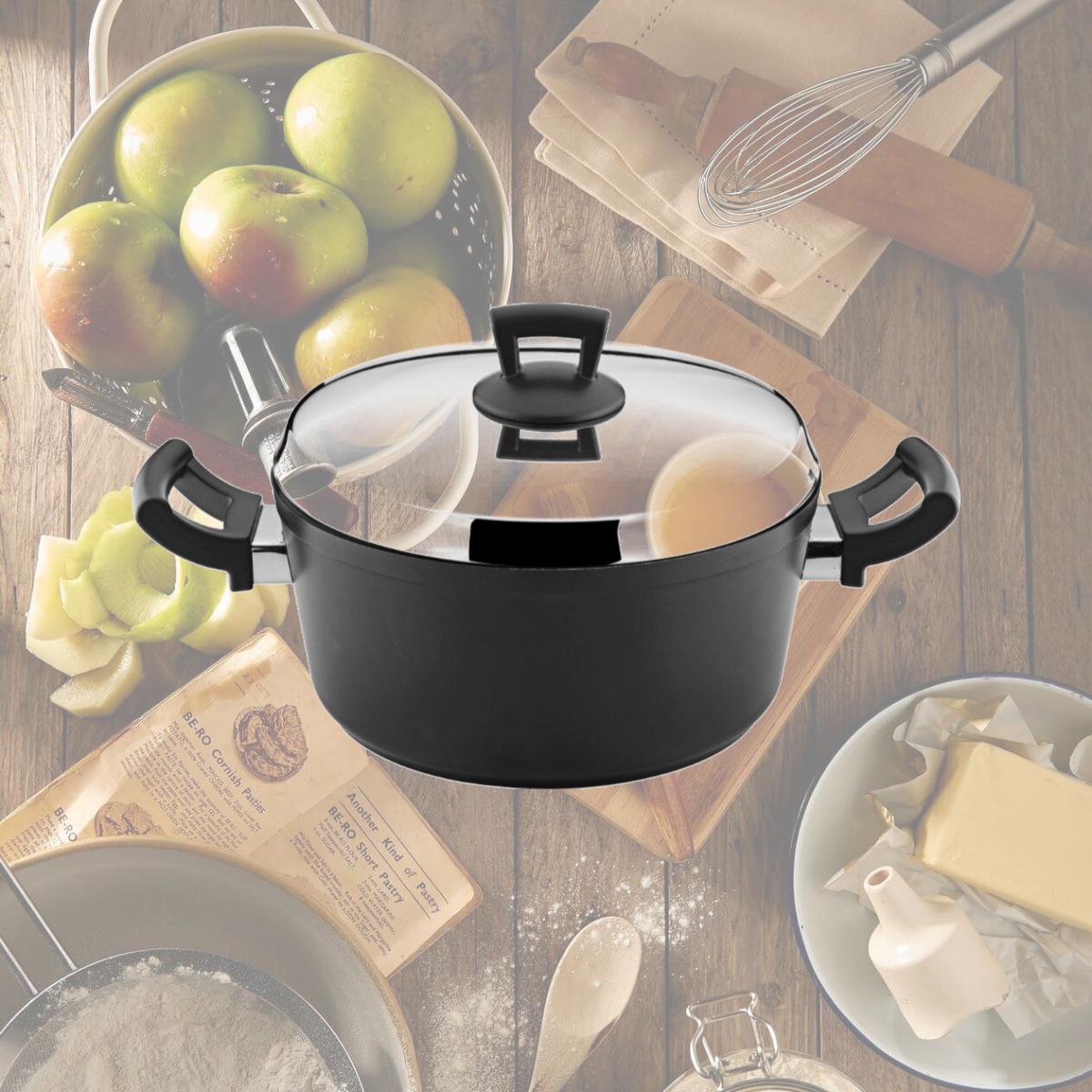 Picture of YBM Home hg7.5 8.6 in. Dia. x 4 in. Hascevher Cast Aluminum Nonstick Saucepan Stockpot with Stainless Steel Lid Cookware